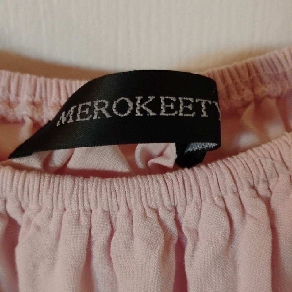 👗MEROKEETY Chic Blush Puff Sleeve Mini Dress 👗 - Picture 2 of 3